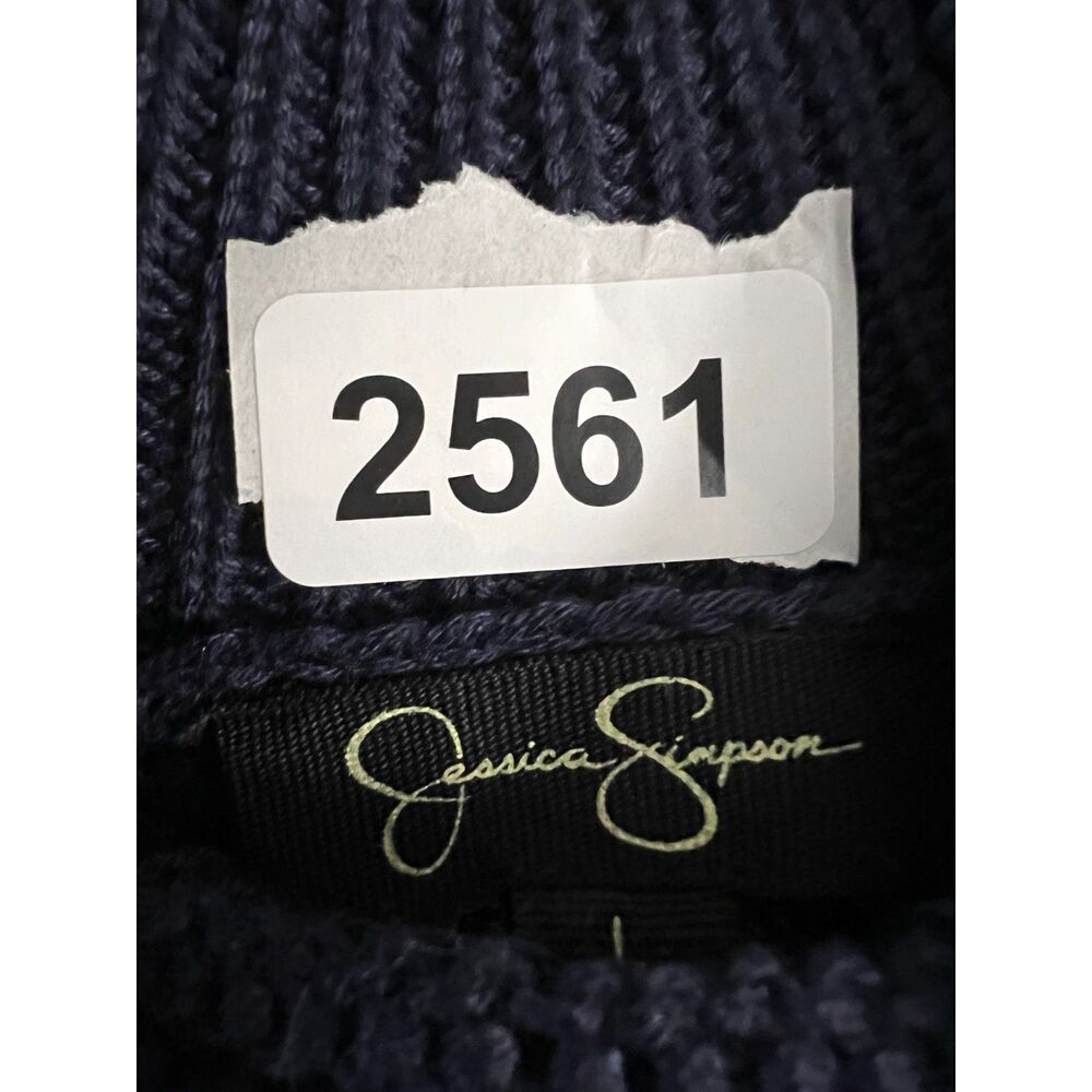 Jessica Simpson Avianna Sweater Ribbed Mock Neck Pullover Navy Blue Women's L - Picture 9 of 9